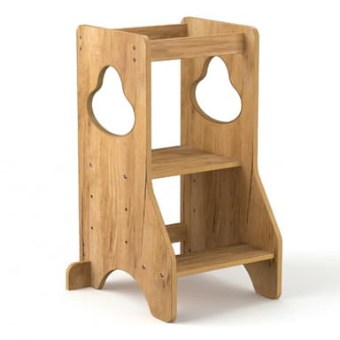 COSYLAND Tour d Observation Montessori Réglable en Hauteur pour Enfants de 18 Mois à 6 Ans, Chaise d Apprentissage Sécurisée en Bois, Design Moderne et Stable, Idéale pour Bébé - Naturel