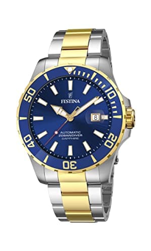 Festina Montre Homme Automatique en Acier Inoxydable 316L Multicolore Montre Analogique Homme - Calendrier - Verre Saphir Haute Résistance - Étanche 20 ATM F20532/1