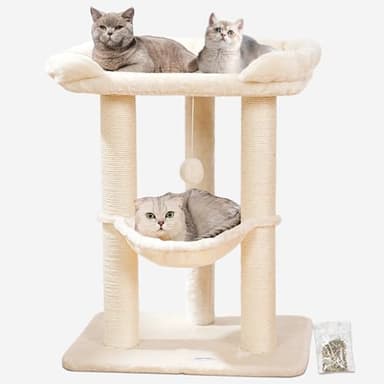 Happi N Pets Arbre à Chat Tour de 71 cm, Grand griffoir avec Grand lit pour Grands félins, griffoir en sisal avec perchoir Moelleux et hamac, Support Stable pour Chat, Housse Amovible, Beige