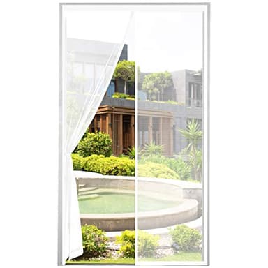 ÉPAISSIE Moustiquaire Porte Magnétique 90x210cm Maille Très Dense,Aimantée Rideau Anti Mouches Anti Insectes Avec Ruban Adhésif, Bâtons Magnétiques, Fermeture Automatique, Blanc