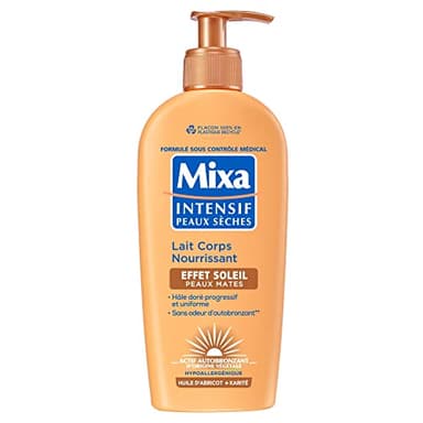 Mixa Intensif Peaux Sèches - Lait Corps Nourrissant Effet Soleil - Autobronzant - Hâle Doré Naturel Progressif et Uniforme - Peaux Mates - Hypoallergénique - 250ml