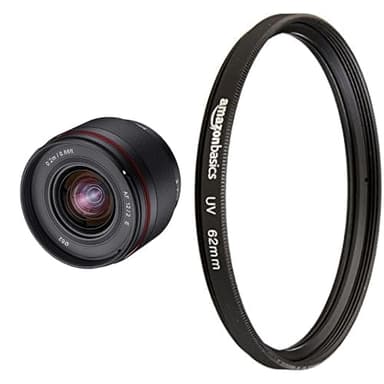 SAMYANG Objectif AF 12 mm F2.0 E pour Sony E - Autofocus APS-C Grand Angle Fixe pour Sony E Mount APSC, Noir, 23072 & Amazon Basics Filtre de Protection UV - 62mm