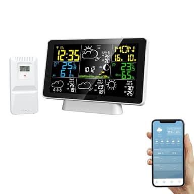 Station météo sans fil avec capteur extérieur WiFi, température intérieure et extérieure, pression atmosphérique/baromètre, humidité, réveil, prévisions de 4 jours avec application, tendance de la