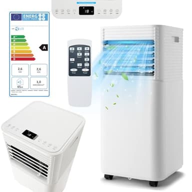 RELAX4LIFE Climatiseur Mobile Silencieux 9000BTU, Climatiseur Portable 4 en 1, Refroidisseur d'Air, Ventilateur, Déshumidificateur, Mode Nuit, Clim avec Minuterie 24H, 20㎡+, Classe Energie A, Blanc
