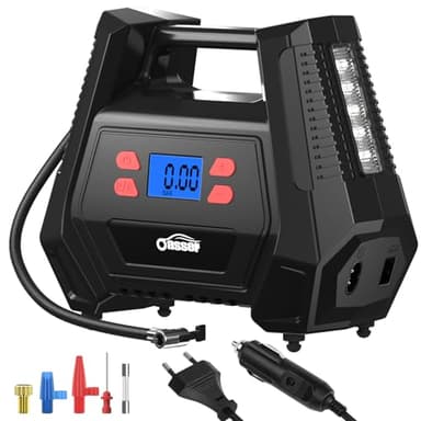 Oasser Compresseur Voiture Compresseur à Air Portatif 12v 220V Gonfleur Pneus Voiture AC/DC Double Alimentation Maison ou Allume-Cigare 150PSI pour Voitures Motos Vélos Balles