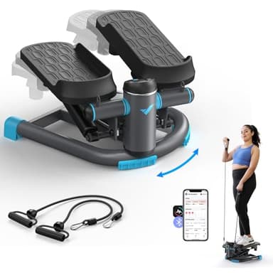 MERACH Mini Stepper Fitness Appartement,Stepper 2 en 1 pour la Maison,Swing Silencieux 150 kg avec Écran LCD et Bandes de Résistance,pour l'Entraînement des Jambes,des Bras,des Fesses