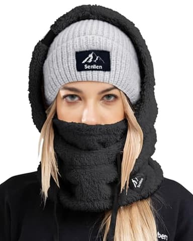 Senllen Cagoule Coupe-Vent en Polaire pour Temps Froid, Masque de Ski, Masque Thermique Respirant, Cache-Cou, écharpe, Casque à Capuche, Noir, Taille Unique