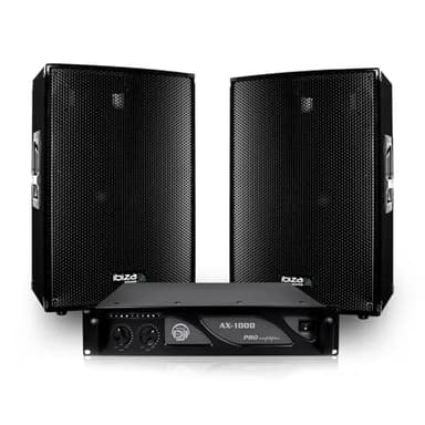 Pack SONO DJ enceintes 1200W DISCO12 + Ampli MyDj 1000W + Câbles