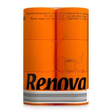 Renova Papier Hygiénique Black Label Orange, 3 plis, coloré et technologie double face, 6 rouleaux