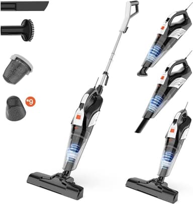 Hihhy Aspirateur Balai avec Fil, Aspirateur Balai Filaire Puissant, 4-en-1 Aspirateur sans Sac Puissant léger Compact, Aspirateur à Main avec 6m Long Câble, pour Poils d'animaux, Sols Durs