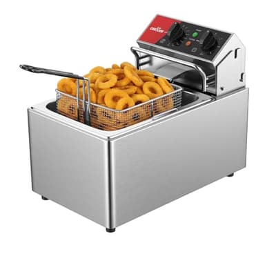 CROSSON Friteuse électrique de 8 l, avec thermostat EGO, minuterie de 30 minutes, réservoir d'huile amovible, panier en acier inoxydable massif, tête de friteuse rotative