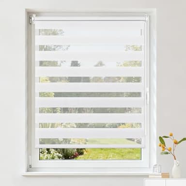 Buseu Store Enrouleur Jour Nuit sans Perçage, Rideau Translucide & Occultant, Fixation Facile par Clips pour Fenêtre ou Porte, Blanc, 80l x 180L cm (Largeur du Tissu 80 cm)