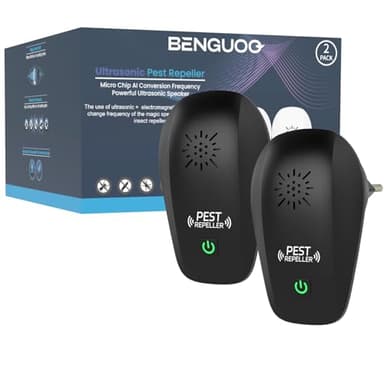 BENGUOO Ultrason Souris et Rats, 2 unités Répulsif Souris à Ultrasons Intérieur, Repulsif Moustique Puissant Prise Anti Rat Rongeur Efficace Contre Insecte Nuisible pour Maison Bureau Noir