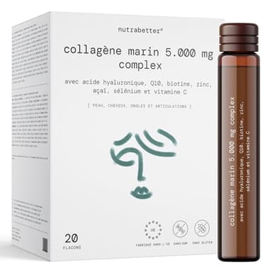 Collagène Marin Hydrolysé AQUACOL® 5 000 mg +Acide Hyaluronique 200 mg +Q10 | Saveur agréable et prêt à boire | + Vitamine C, Biotine, Sélénium, Zinc et Açaï | Articulations, peau, cheveux et ongles