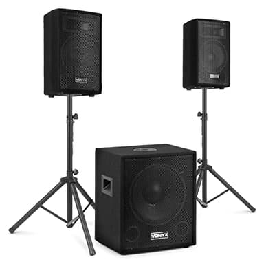 VONYX VX1015BT Pack Sono DJ Actif 2.1-1000W, 8Ohm, avec Bluetooth, Subwoofer 15 Pouces, 2 Enceintes 10 Pouces, Égaliseur de Son, Lecteur MP3 USB/SD, Idéal pour Vos Soirées et Vos Évènements