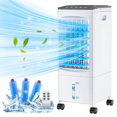 Climatiseur Mobile 5.5L, Refroidisseur d'air Portable, Sans Evacuation Silencieux, 60W, avec 3 Vitesses, 7H Minuteries, 60°Oscillation, Télécommande, 3 Blocs Réfrigérants