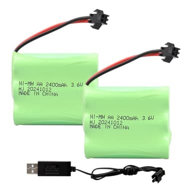 MXJFYY Lot de 2 Batteries Rechargeables NI-MH 3,6 V 2400 mAh avec Prise SM 2P, Batterie AA RC pour Jouets télécommandés, éclairage, Outils électriques, appareils électroménagers
