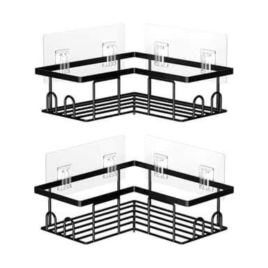 UUlioyer Étagère de Douche sans Percage, Etagere Salle Angle de Bain, Rangement Douche pour Nettoyant pour Corps de Shampoing (2 Pièces Etagère Salle Angle- Noir)