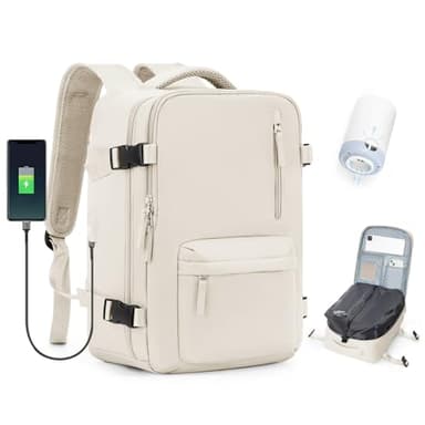 BJLFS Sac à dos Sous Vide Avec Pompe Bagage a Main Ryanair Sac à dos Voyage Cabine Avion Sac à Vide de Compression Portable Sac étanche pour Ordinateur Portable Beige