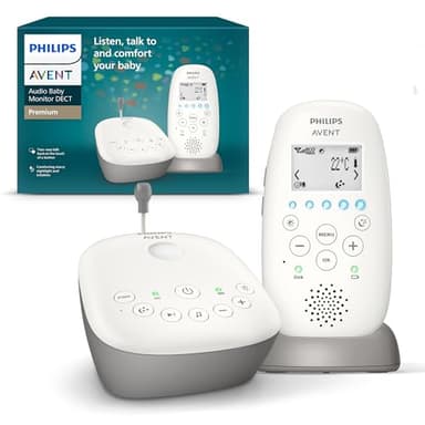 Philips Avent DECT - Écoute-bébé Audio avec veilleuse à Projection d'étoiles, berceuses, Conversation bidirectionnelle, portée de 330 m, autonomie de 24 h, Mode Nuit, modèle SCD733/26
