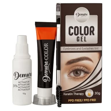 Kit de Teinture pour Cils et Sourcils Demure avec Kératine, sans PPD, sans Ammoniaque, 20+ Applications, Effet jusqu'à 4 Semaines, Eyelash & Eyebrow Tint Kit (3.0 Marron)