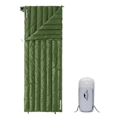 Naturehike Sac de Couchage Enveloppant Ultra léger pour Adultes, 3-4 Saisons, Sac de Couchage imperméable pour Camping, randonnée, Alpinisme, intérieur, extérieur, Duvet de Canard (295g, Vert)