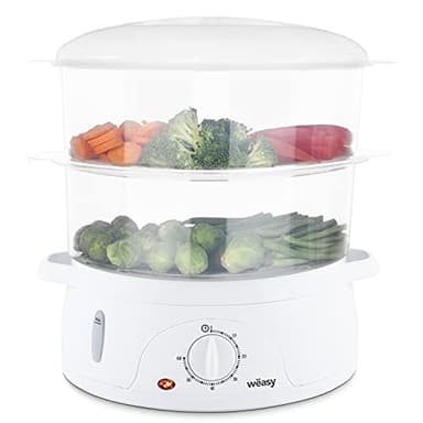 Wëasy Cuiseur Vapeur Electrique VEGE8 Multifonction 9L, 3 Niveaux Amovibles, Bol cuiseur à Riz 1L + Support Œufs, Minuteur 60min, Conservation Vitamines