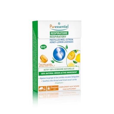 Puressentiel - Respiratoire - Pastilles Miel Citron - A l'extrait d'Erysimum - Apaise la gorge et cordes vocales fatiguées - 20 pastilles