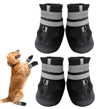 Dricar Bottes Chien, Ensemble de 4 Chaussures pour Chiens Antidérapant, Bottes de Protection pour Chien Imperméable pour Chiens de Taille Petit Moyenne et Grande (M, Noir)