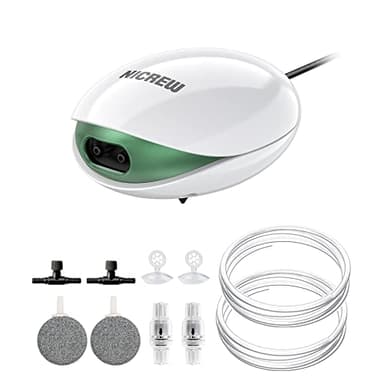 NICREW Pompe à Air Aquarium Jusqu'à 400 L, Bulleur Aquarium Ultra-silencieuse <37 DB avec Un Pierre à Bulles, 2,5W