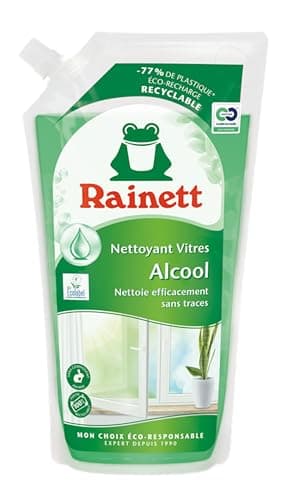 RAINETT - Nettoyant Vitres à l'Alcool - Nettoie & Fait Briller - Action Dégraissante - Résultat Sans Traces - Poche 100% Recyclable - Ecolabel - Eco-Recharge 1 L