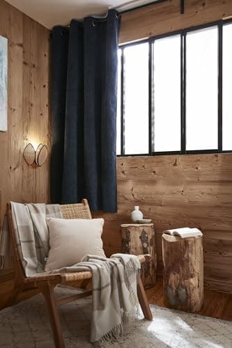 COTON PUR Rideau occultant phonique et Thermique doublé Polaire Bjorn 100% Opaque Le Fil d'Ariane (Minuit, 1 Panneau 140 x 180 cm)