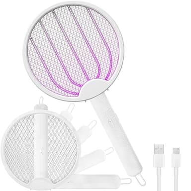 4 en 1 Raquette Anti Moustique Electrique, 2500V Raquette Moustique Insectes USB Rechargeable, Protection de Maille 3 Couches Efficace Contre les Insectes, Convient pour intérieur et extérieur