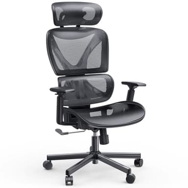 NOBLEWELL Chaise de Bureau Ergonomique, Fauteuil de Bureau avec Support Lombaire, Fauteuil à Dossier Haut Respirant avec accoudoir de Chaise réglable 3D en Maille respectueuse de la Peau (Noir)
