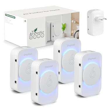 Purificateur d'Air, Dayear Mini Air Purifier Plug-in Negative Ion Purifier Purificateur Ioniseur d'Air pour Chambre/Maison/Salon/Chambre d’Animaux,3 modes d'éclairage LED,Purifier les Odeurs/4 Pcs