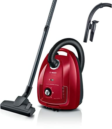Bosch Electroménager Série 4, BGB38RD2, aspirateur traîneau avec Sac, Rayon d'action de 10 mètres, Sac à poussières XL de 4L, Design Compact, léger, Rouge