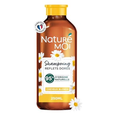 Naturé Moi - Shampooing Reflets Dorés - Soin Cheveux Cheveux Blonds - Shampooing Sans Sulfate - Ravive les Reflets - Camomille Bio - 95% d'Origine Naturelle - 250 ml - Fabriqué en France