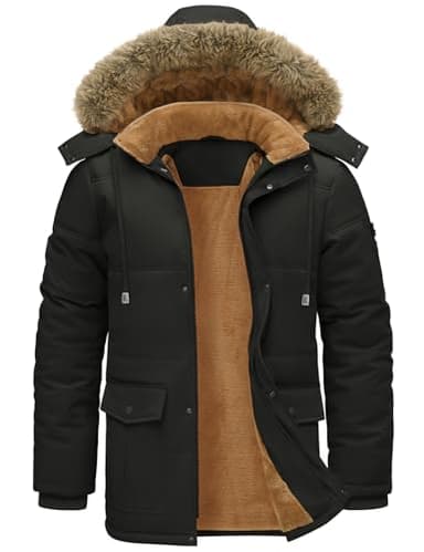 Lonya Parka Homme Hiver Chaud Hydrofuge Veste Polaire Chaude Casual Outdoor Blouson Coupe-vent Veste de Randonnée Épaisse Noir,L