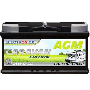 ELECTRONICX Batterie AGM Décharge Lente 12V 120 Ah C100 – Sans Entretien, Étanche, Résistante aux Vibrations – Batterie Solaire 12V pour Camping-Car, Bateau, Panneaux Solaires, et Systèmes Hors Réseau