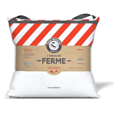 Petit Meunier Oreiller Naturel Ferme 60x60 cm – Plumette et 10% Duvet pour Un Confort Ferme, résilient et Respirant – Anti-acariens hypoallergénique – Confection Artisanale en Bourgogne