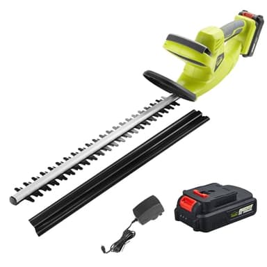 DEWINNER Taille-Haies sans Fil 20V, Double Interrupteur et Double Poignée,avec Li-ION Batterie 2.0Ah et Chargeur, 65CM Lame Asymétrique, Alimenté par pile, Vert