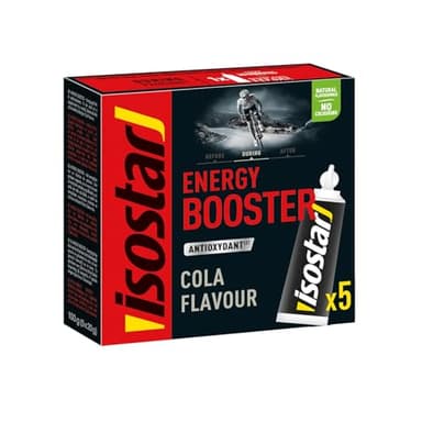 Isostar Gel Energy Booster - Saveur Cola - Gel Energétique Sport - Antioxydant - Arôme Naturel - Sans Colorant - 1 Boîte de 5 Dosettes Unitaires (5 x 20 g)