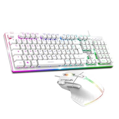 Spirit of Gamer - Ultimate 600 Filaire, Pack Clavier Souris Gamer RGB, Layout AZERTY Français Rétroéclairé, Clavier Gaming Semi-Mecanique en Métal, Touches Antighosting, Souris 4800 DPI, Blanc