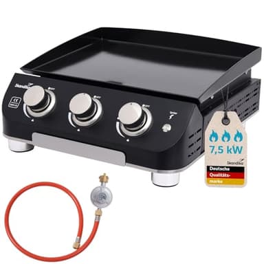 Skandika Plancha à gaz Palo | Plaque de cuisson à 3 brûleurs, égouttoir, barbecue à gaz transportable avec plaque plancha | Camping, bbq de table, jardin (sans couvercle)