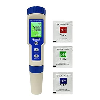 Ueomul PH Mètre Électronique 5 en 1 avec TDS EC Salinité Température, pH Testeur Multi-paramètres étanche IP67 de Haute précision, Testeur pH Salinité Piscine Eau avec temp compensation automatique
