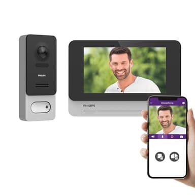 Philips WelcomeEye Wireless, Visiophone sans fil 7’’, Portée 350 m, Caméra Full HD 1080p 130°, Wi-Fi 2.4/5 GHz & Bluetooth, App sécurisée France, 3 ans de garantie