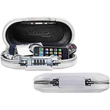 MASTER LOCK Mini Coffre-fort Portable [Avec Câble] [Combinaison] [Blanc] 5900EURDWHT - Assurez la sécurité de vos biens lorsque vous êtes en déplacement - 6 cm x 24 cm x 12,9 cm