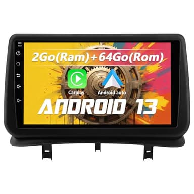 Autoradio Carplay Bluetooth pour Renault Clio Ⅲ 2005-2014 Écran Tactile HD de 9 Pouces Support Carplay et Android Auto Commande au Volant mirrorlink WiFi DSP FM RDS GPS[2Go+64Go]