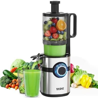 YASHE Extracteur de jus, juicer machine avec goulotte large de 12,7 cm pour fruits et légumes entiers, presse-agrumes avec auto-alimentation, haut rendement en jus, facile à nettoyer, noir
