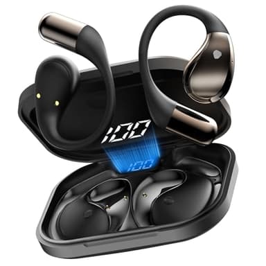 Écouteurs Bluetooth sans Fil, Casque Bluetooth V6.0 HiFi Stéréo avec ENC Réduction Antibruit Mic, 40 Heures Ecouteurs Bluetooth Open Ear Contrôle Tactile, IPX7 Étanche Casque Sport pour fitness, Noir